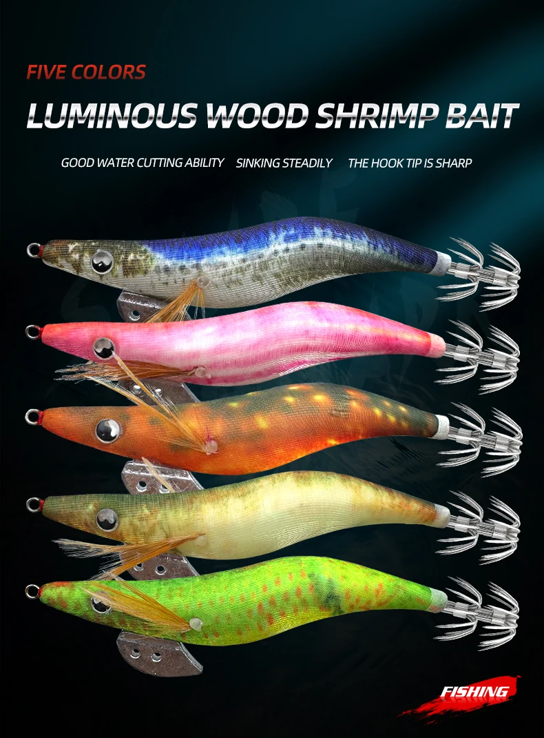 Set de 5 señuelos de camarón luminosos ShareShark