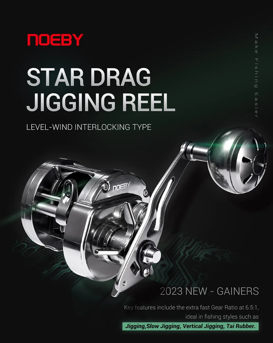 Carrete de jigging con cuerpo metálico y sistema de freno