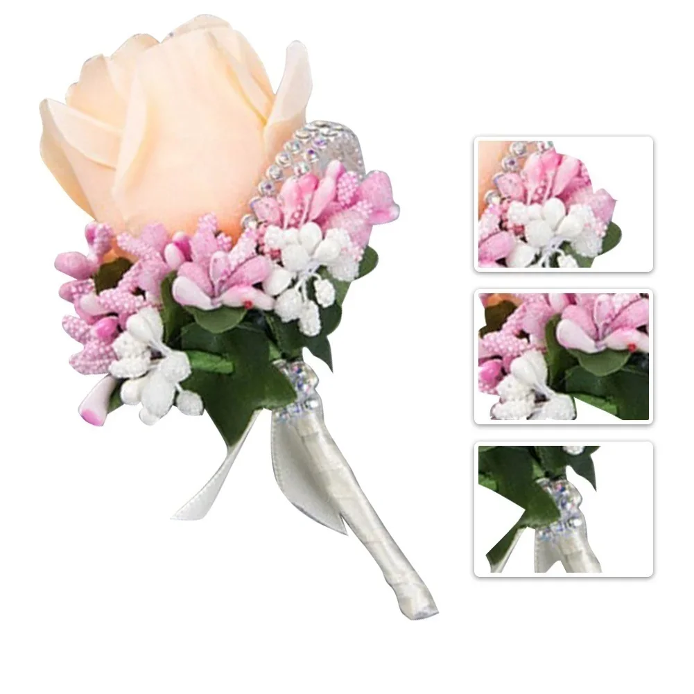 Broche de rosa de seda artificial para novio – decoración floral para traje - imagen 3