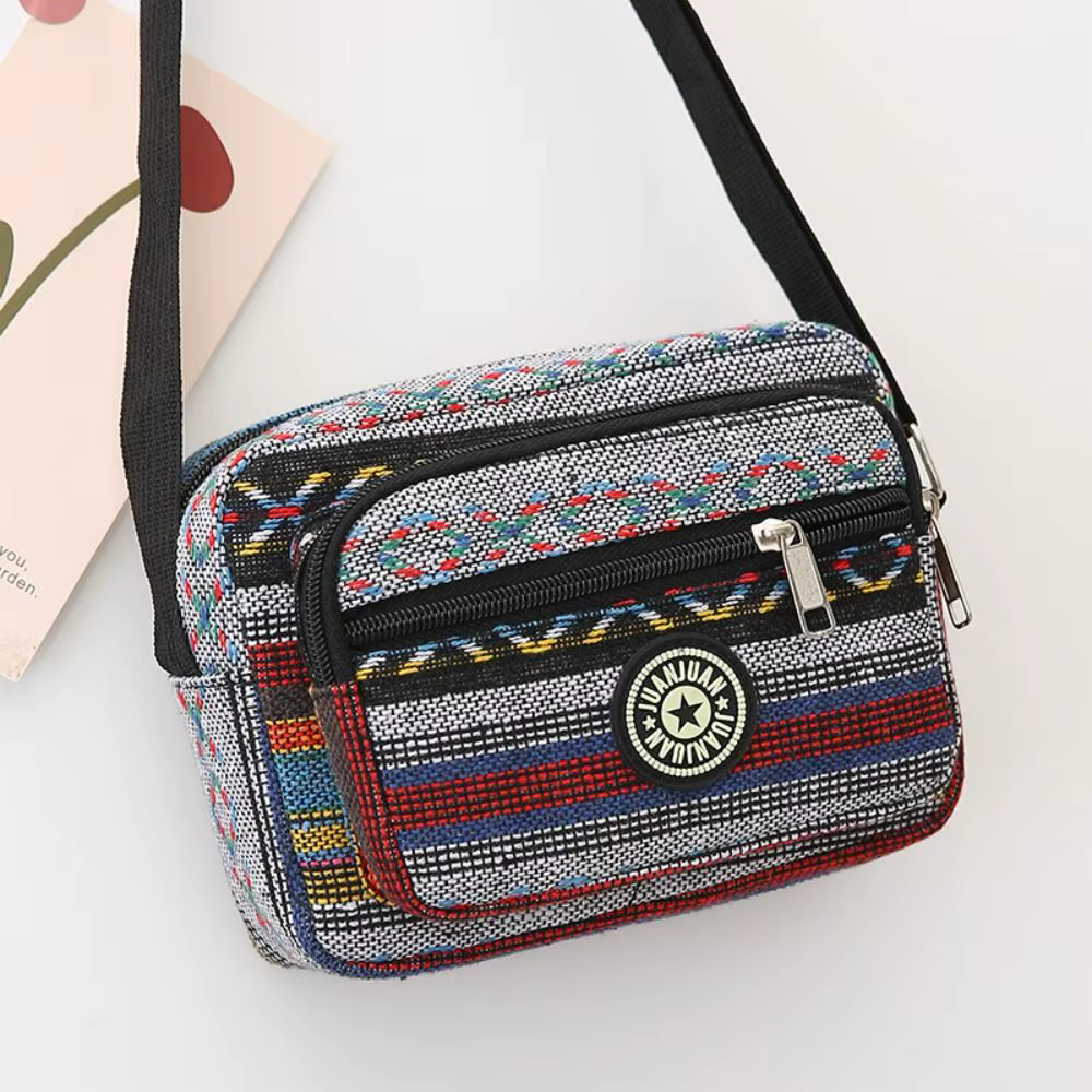 Bolso Bandolera Vintage de Nailon con Estampado a Rayas - imagen 3