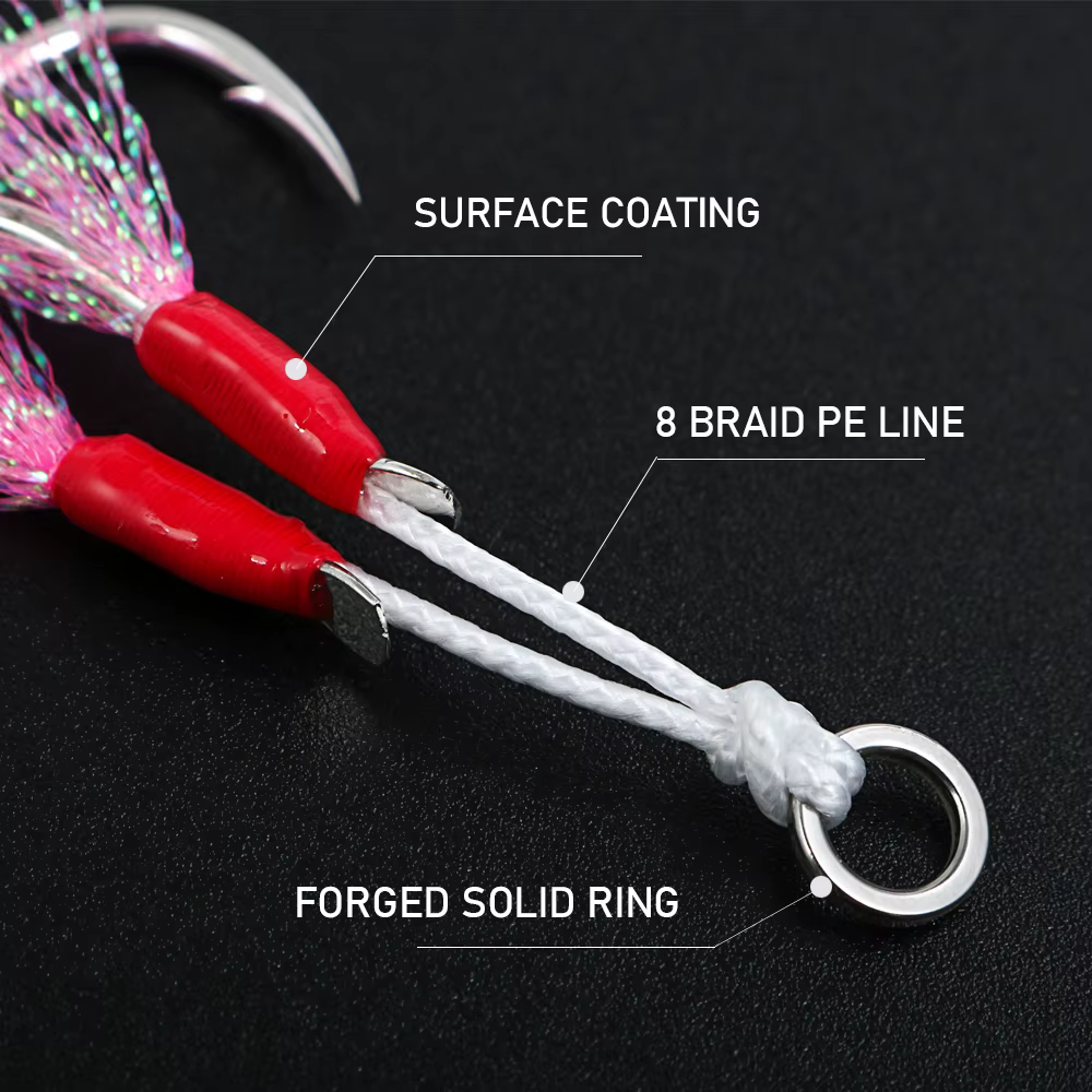 CASTFUN Anzuelos de asistencia slow jig – Acero carbono con plumas - imagen 4