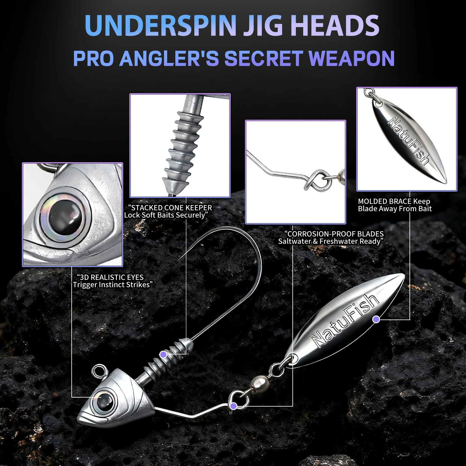 FishTrip Jig Head Underspin con cuchilla de latón para lubina - imagen 4