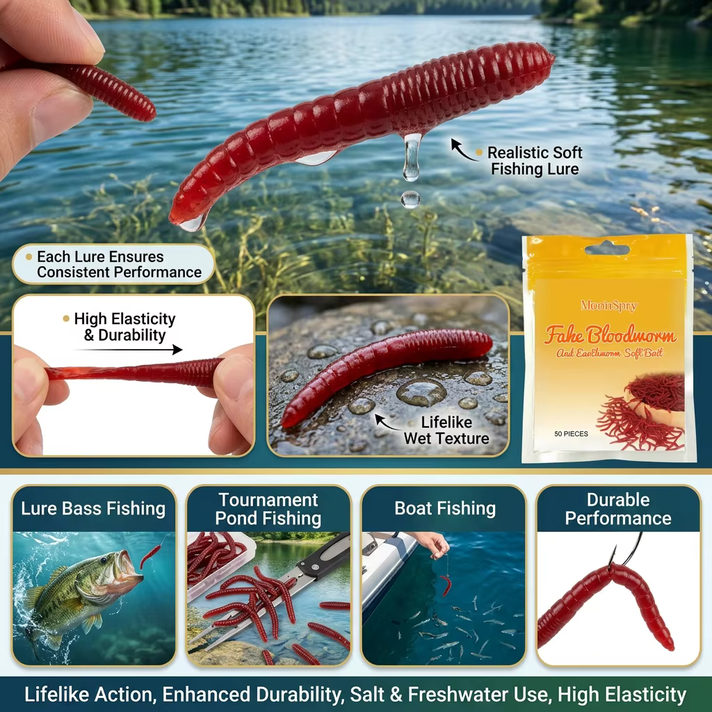 Señuelo Vinilo Lombriz Roja – Alta Elasticidad para Pesca en Agua Dulce - imagen 5