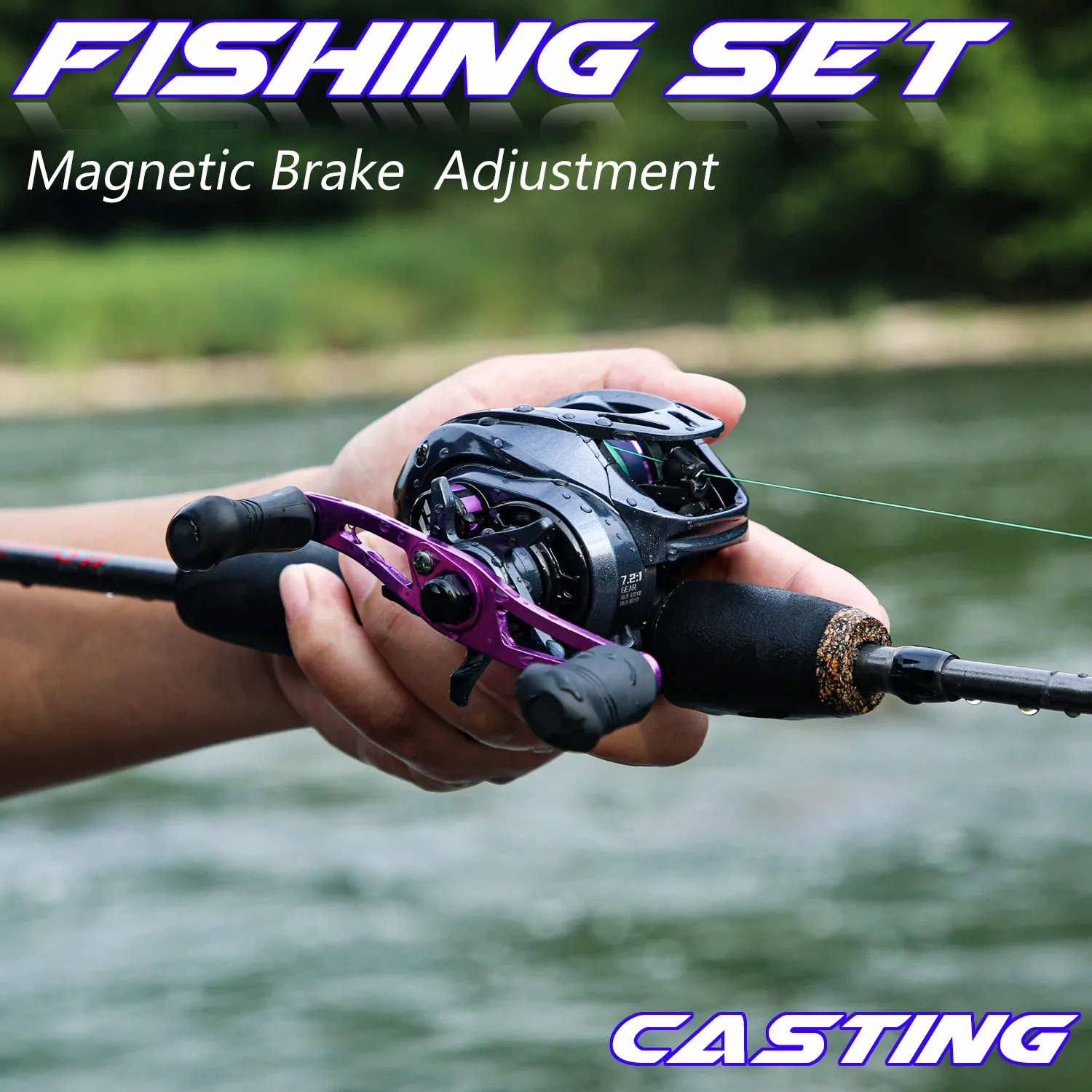 Caña y carrete baitcasting en uso