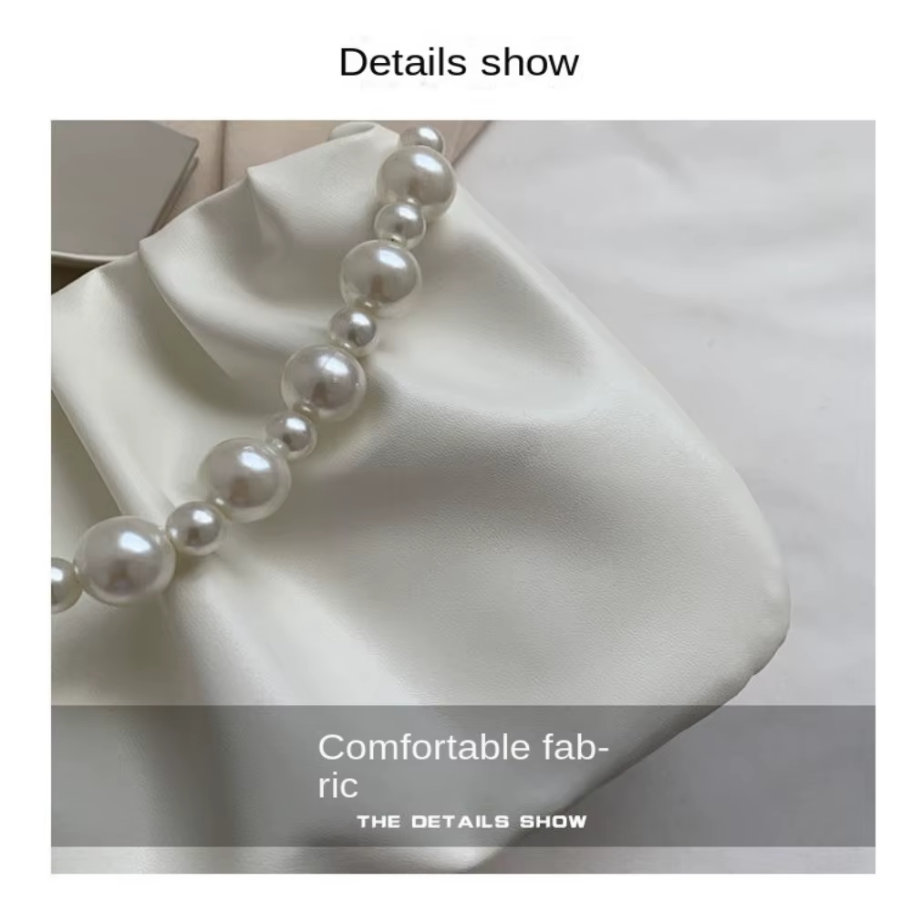 Bolso bandolera plisado cuero PU perlas – Tamaño pequeño