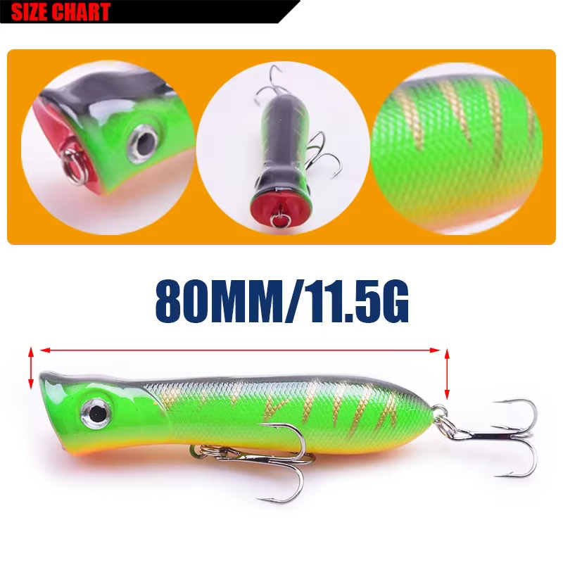 Popper flotante 11.5g 80mm – Señuelo artificial duro con anzuelos #6 - imagen 3