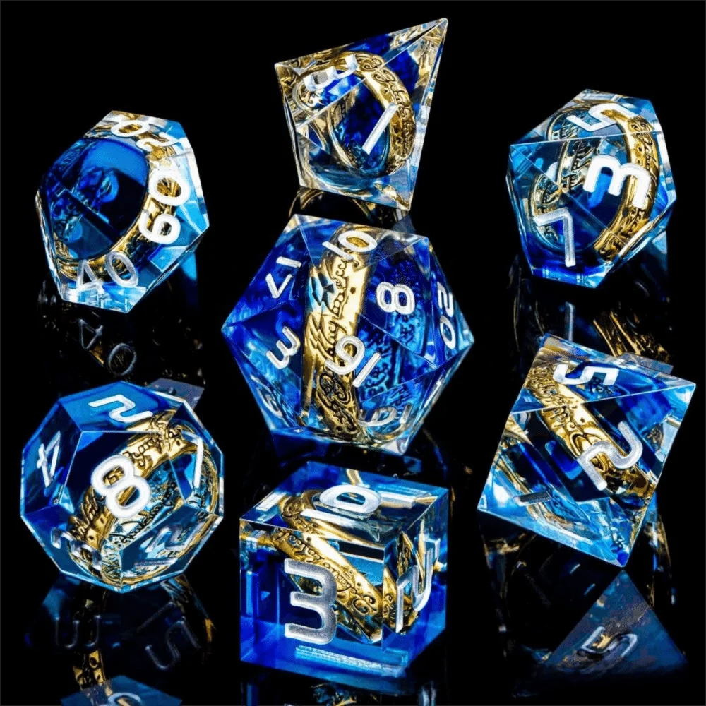 Dados poliédricos de resina fluida para D&D – azul y verde - imagen 3