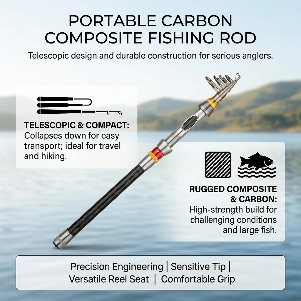 Caña telescópica de fibra de carbono portátil para pesca en mar