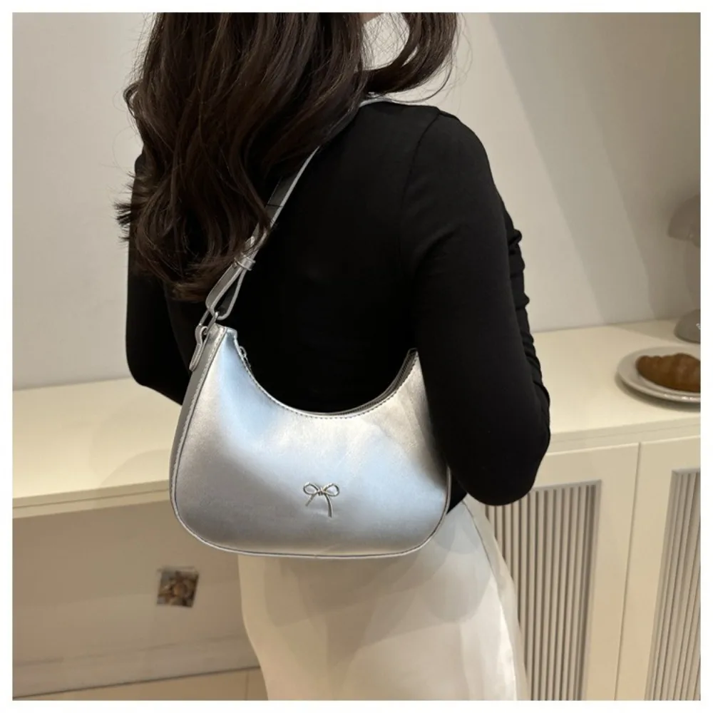 Bolso de hombro PU con lazo y gran capacidad, color sólido Y2K - imagen 3