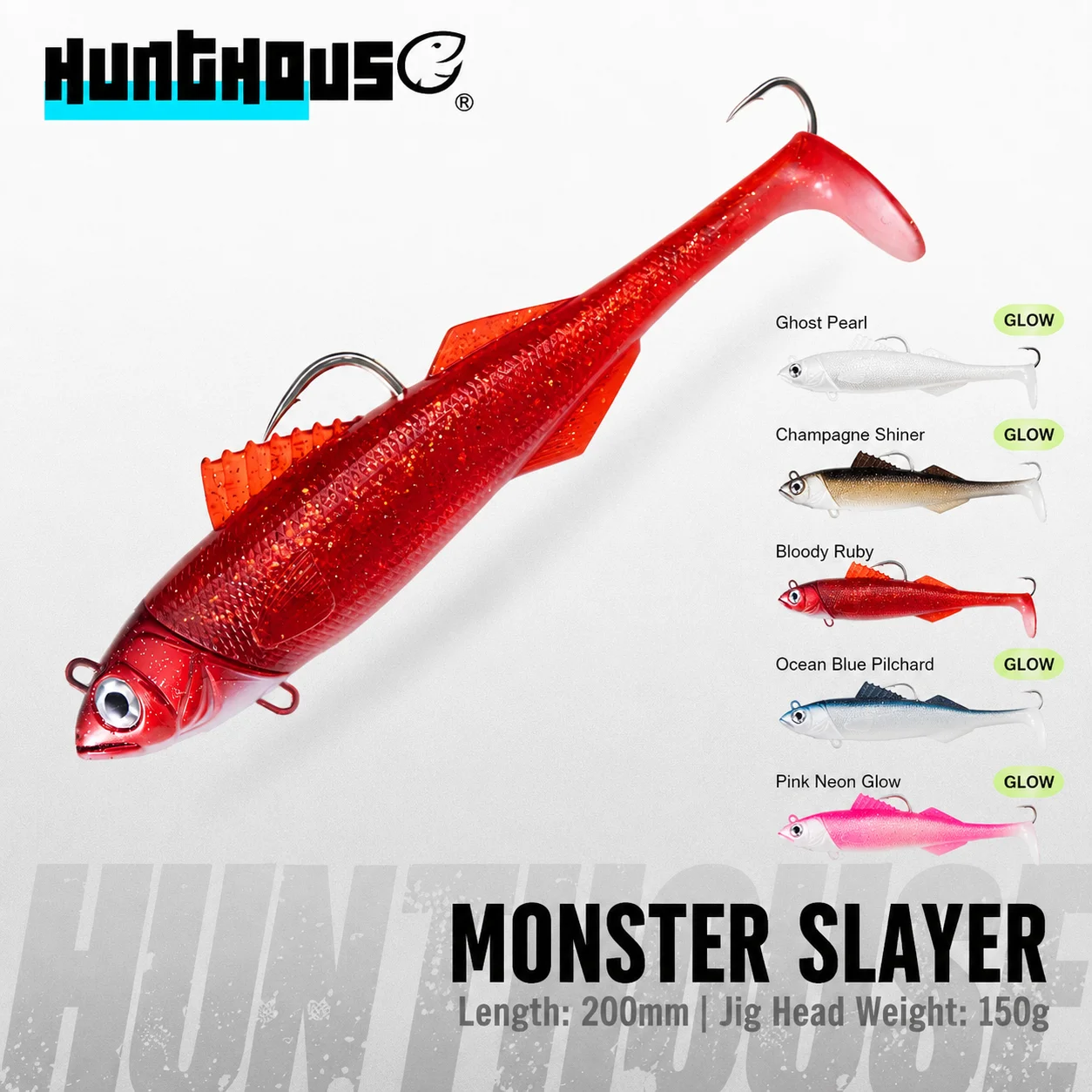Hunthouse Monster Slayer Jig Head extra anzuelo paddle tail vinilo - imagen 3