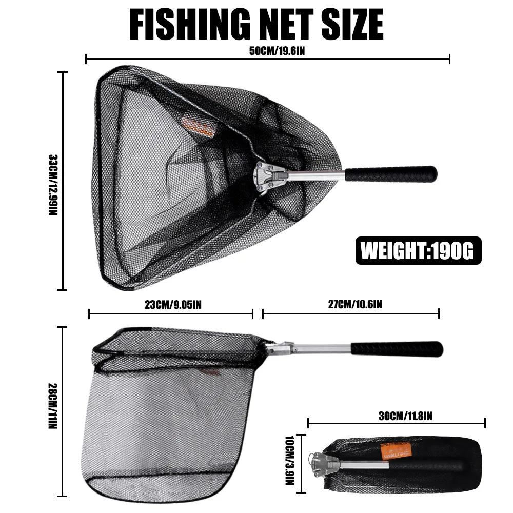 Red de pesca plegable mostrándo su estructura de aluminio