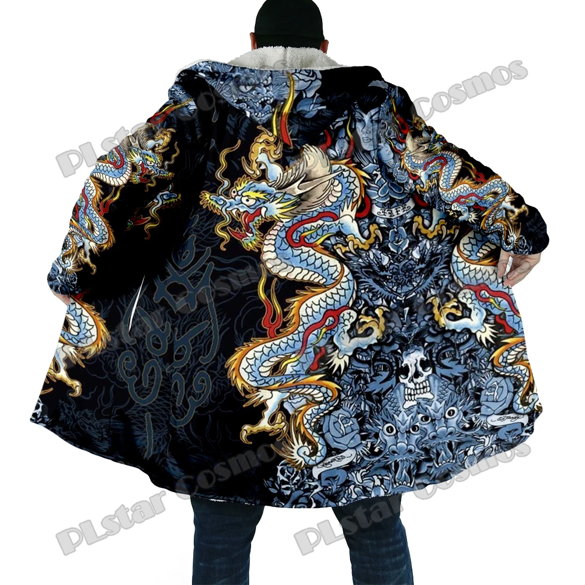 Capa forro polar grueso hombre – Estampado 3D tatuaje dragón - imagen 5