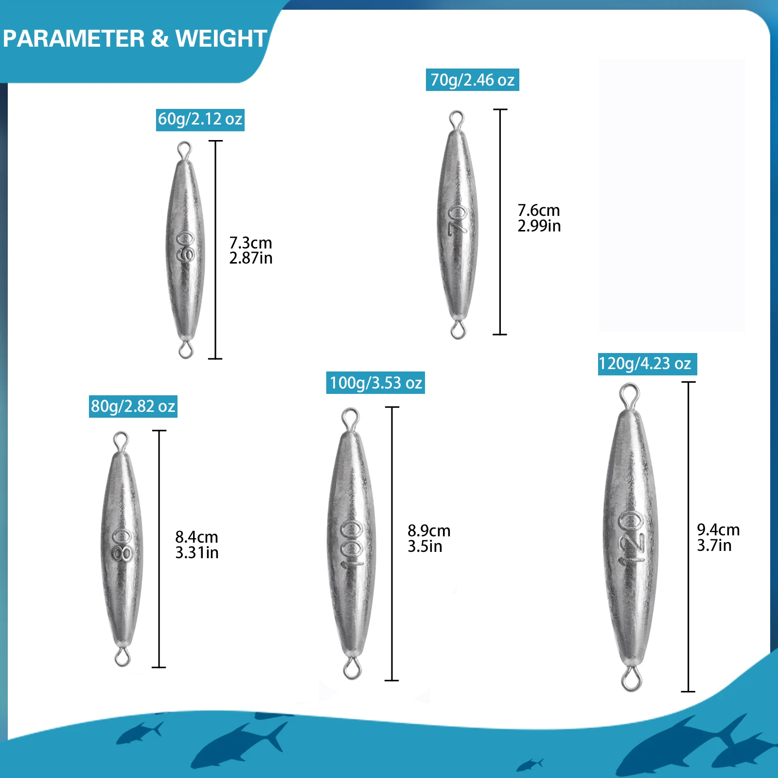 THKFISH Plomos tipo torpedo con doble anilla para pesca en línea - imagen 3