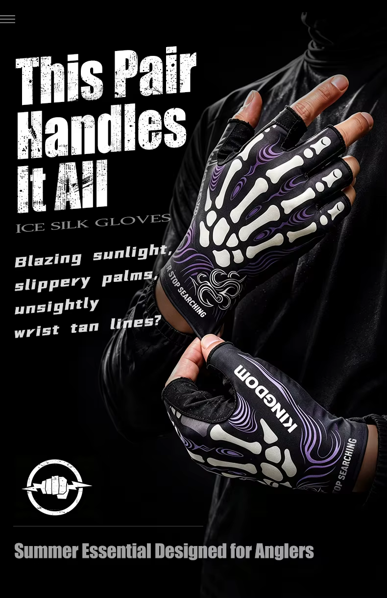 Guantes de pesca KINGDOM de medio dedo para actividades al aire libre