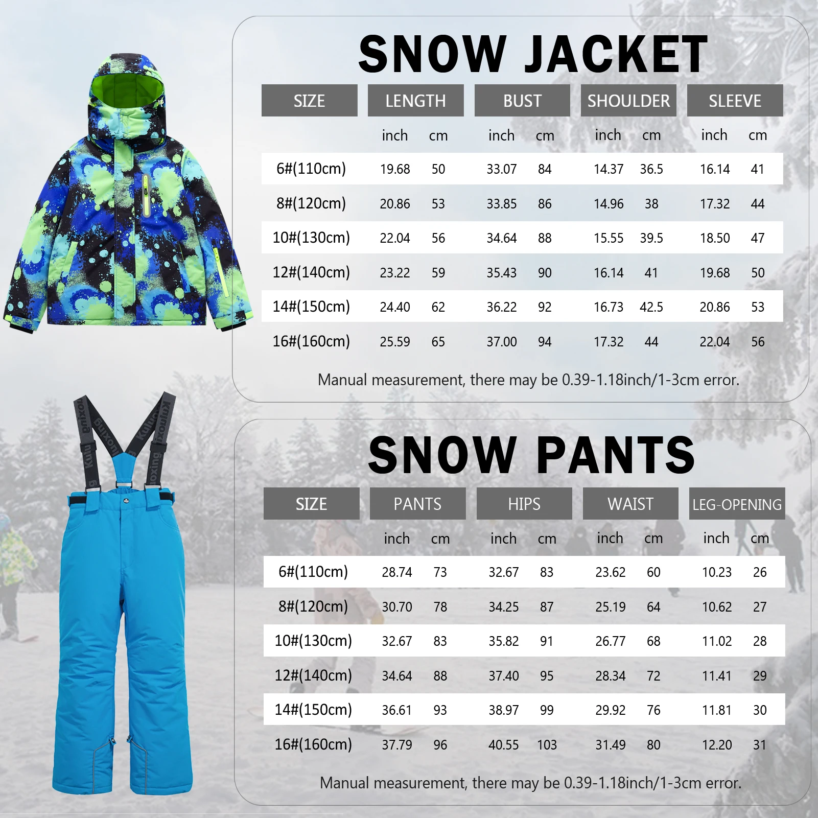 Traje de nieve infantil con capucha estampada
