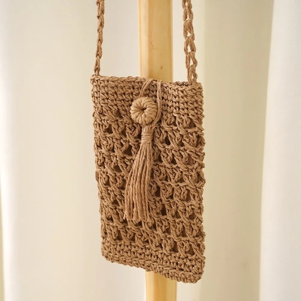 Bolso Bandolera Boho Cuadrado Beige Caqui tejido a mano - imagen 2