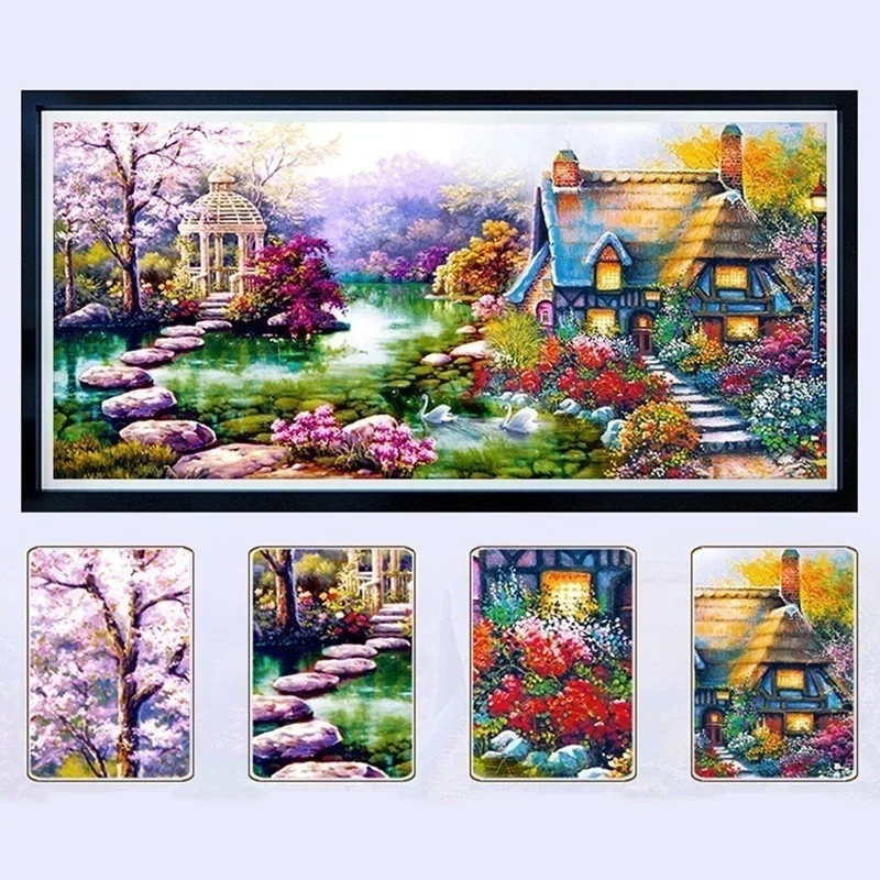 Pintura de diamantes 5D paisajes jardín y cabaña punto cruz - imagen 2
