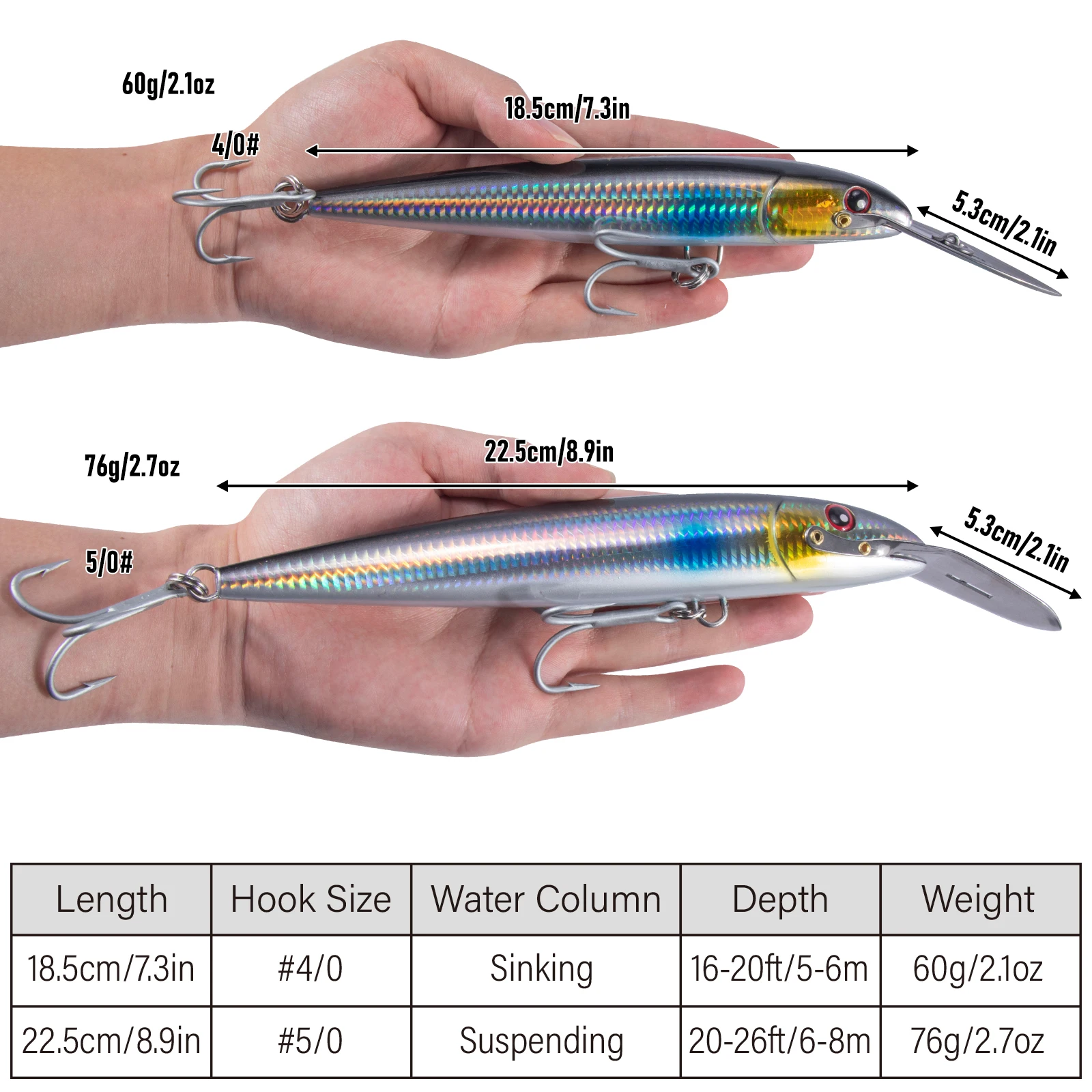 Señuelo Minnow con acabado realista y ojos 3D
