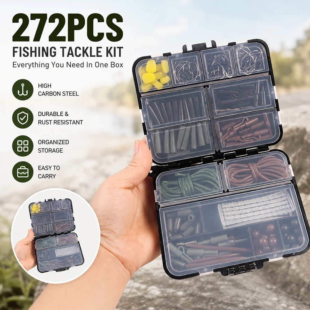 Kit de pesca organizado en caja compartimentada