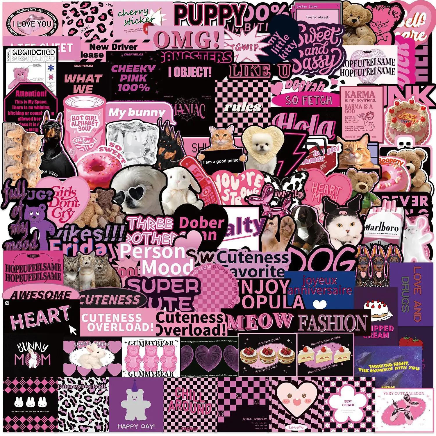 Pack de pegatinas retro rosa y negras
