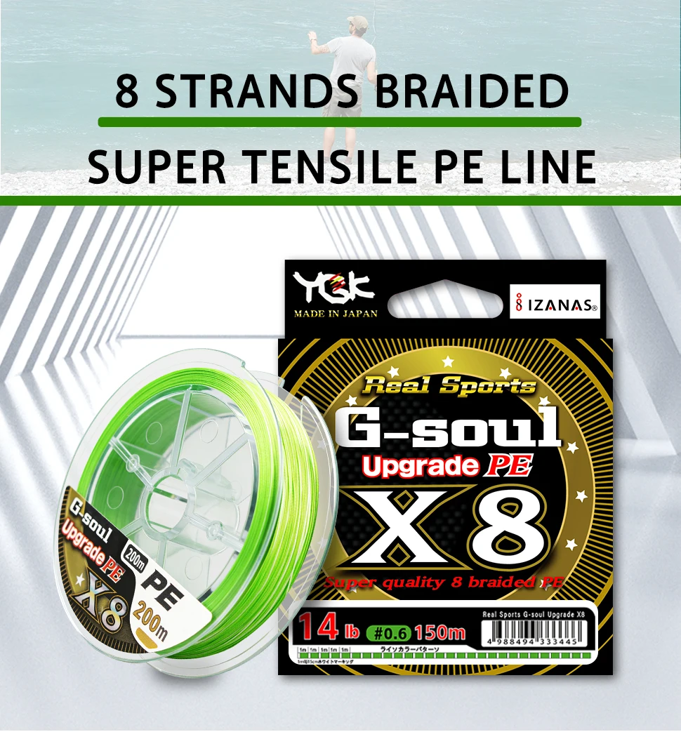 Carrete de línea trenzada YGKpe G-SOUL X8 con sus 8 hilos multifilamento