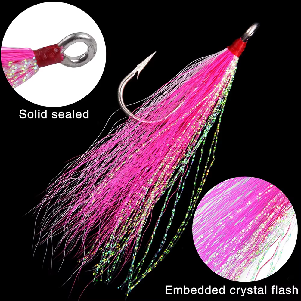 Anzuelo Jig Head Bucktail Flashabou para Lubina y Salmón - imagen 4