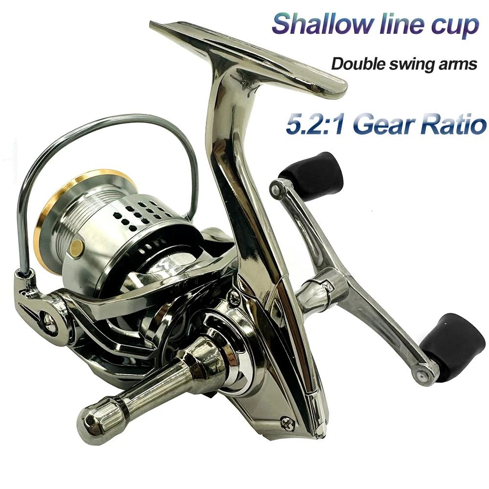 Carrete de pesca giratorio con bobina de metal y barra de equilibrio