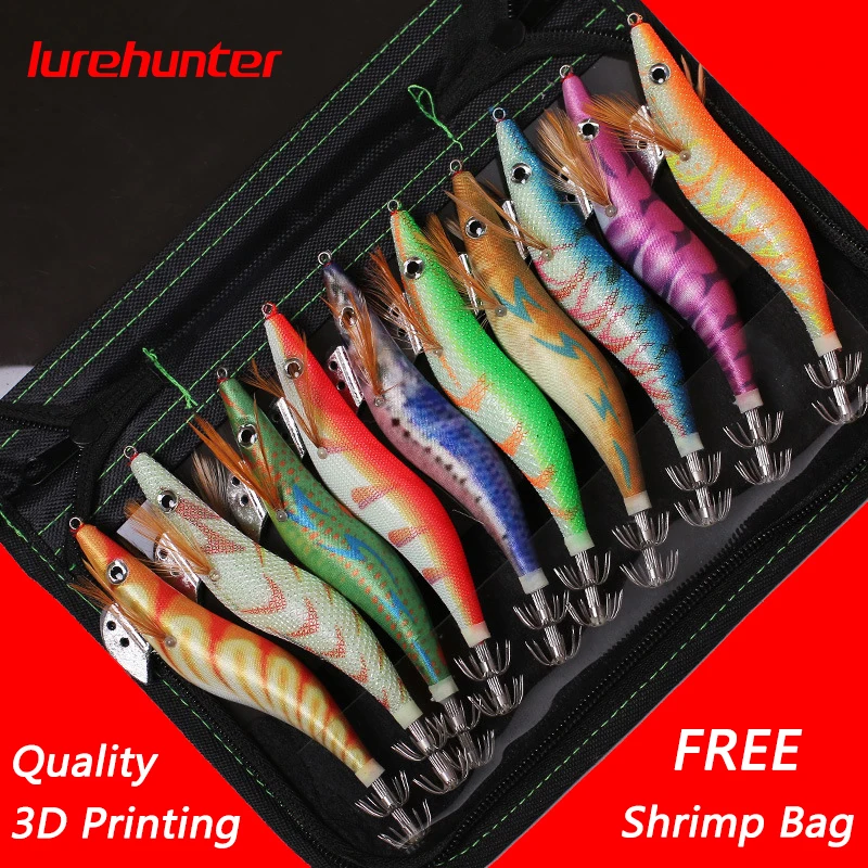 Jig Luminoso 3D para Calamar – Señuelo Shrimp Glow en Madera - imagen 2