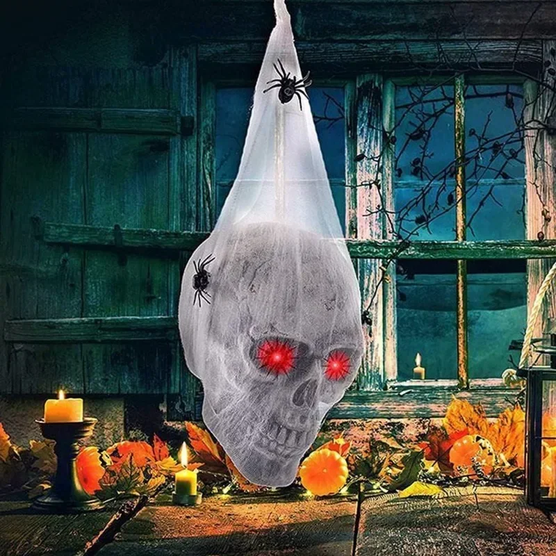 Control de sonido araña con cráneo – Decoración Halloween brillante para casa