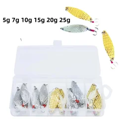 Señuelos de cucharas metálicas surtidas en kit con caja de aparejos
