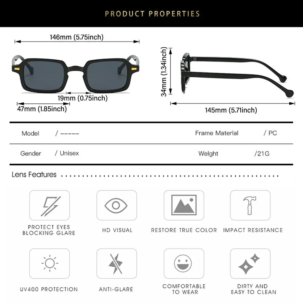 Gafas de sol UV400 con remaches estilo cuadrado unisex - imagen 2