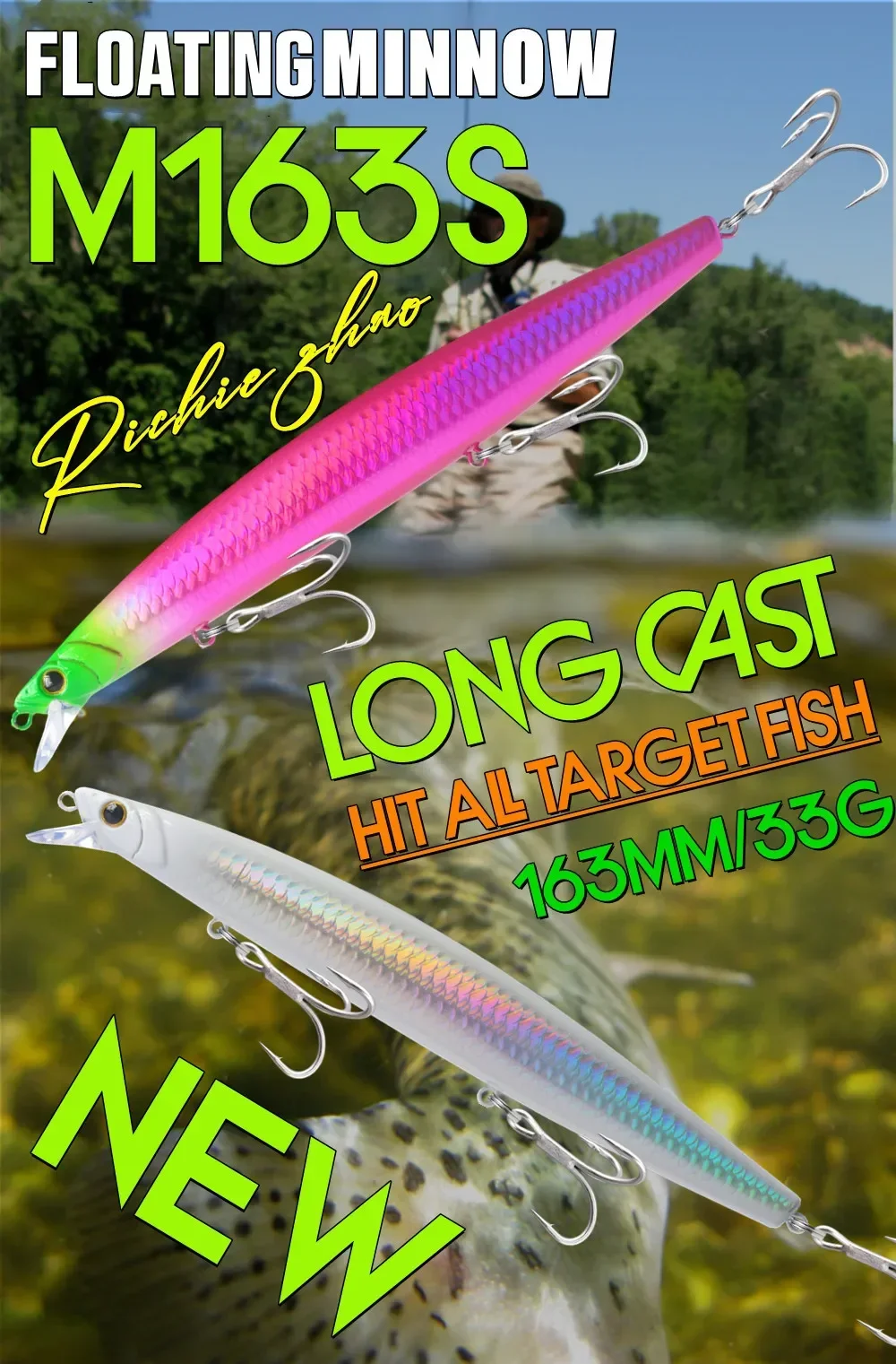 Señuelo GREENSPIDER 16cm 33g de perfil mostrando su diseño tipo minnow