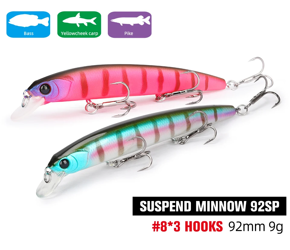 Minnow 92 mm flotante con cuerpo para postura horizontal
