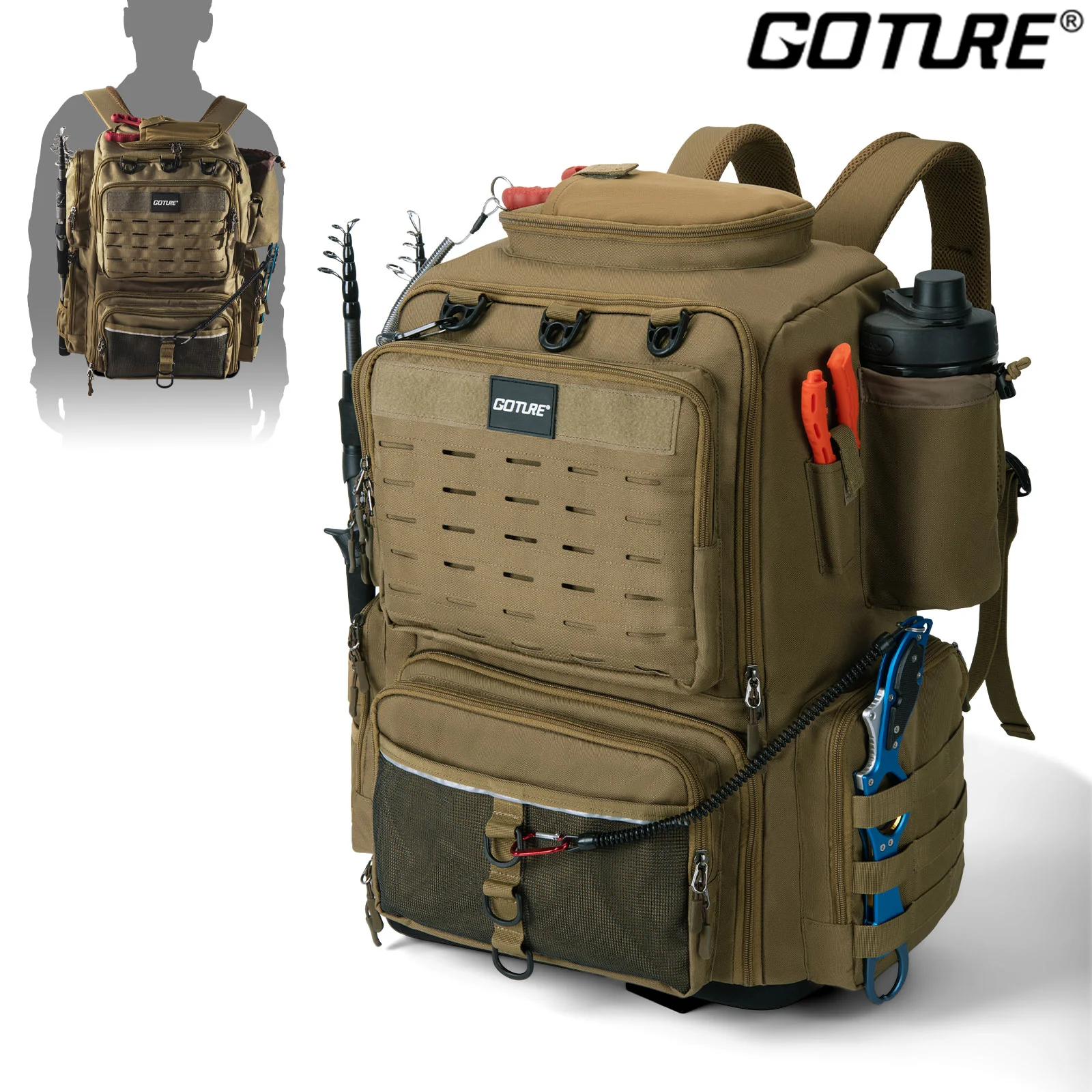 Mochila de pesca impermeable a doble hombro, gran capacidad - imagen 4