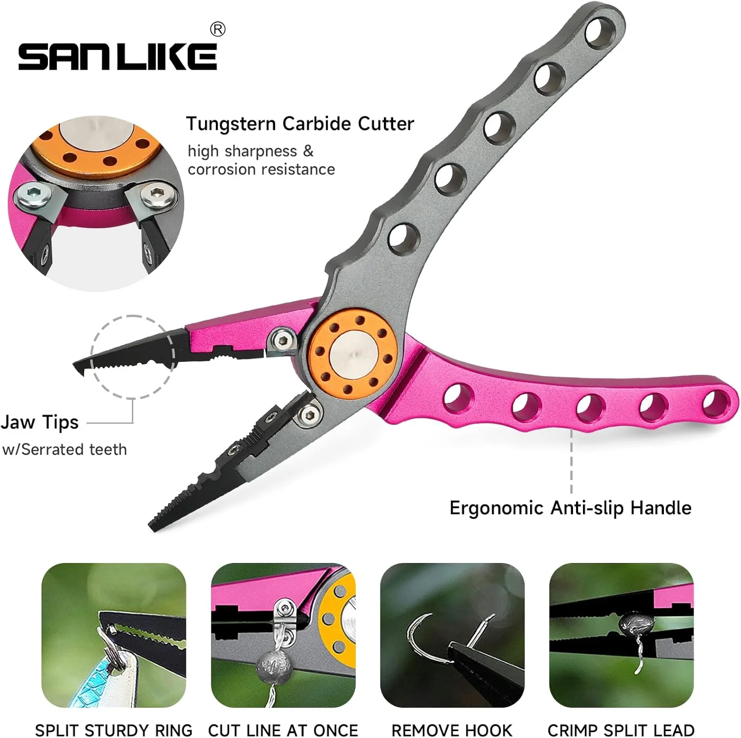 Alicates de pesca SANLIKE de aluminio con cortantes y desanzuelador - imagen 5