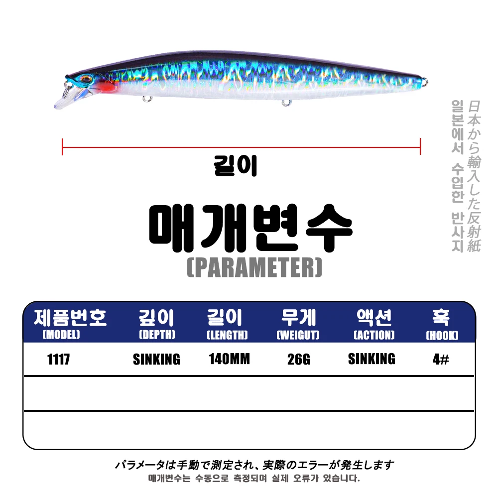 Señuelo Dur Ike Minnow – 140mm 26g lanzamiento largo hundimiento - imagen 4