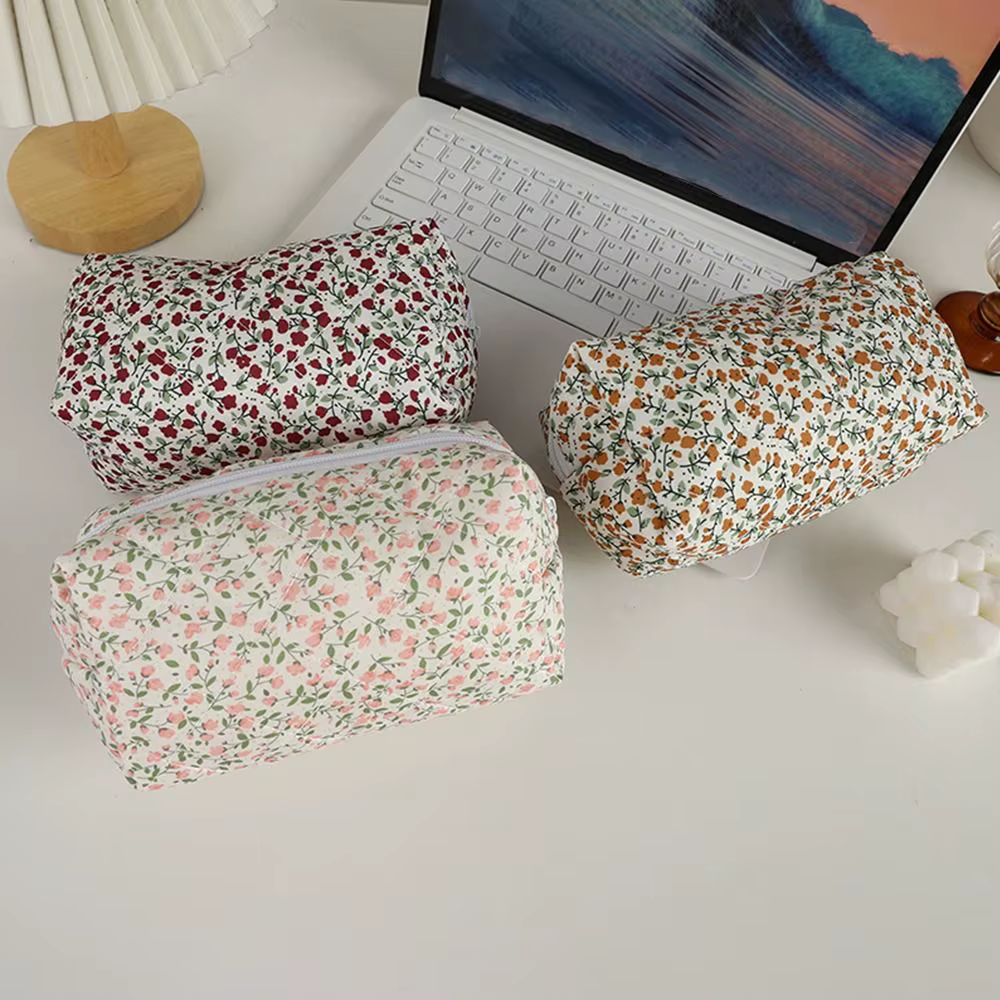 Neceser de maquillaje acolchado de algodón con estampado floral - imagen 5