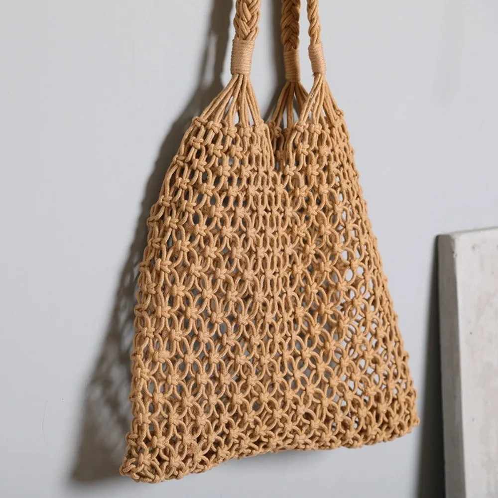 Bolso Tote tejido calado bohemio de paja para playa, gran capacidad