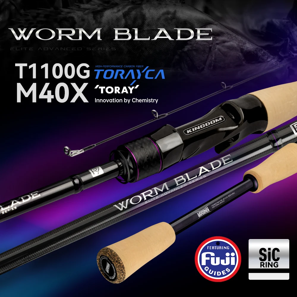 Kingdom Worm Blade caña de pescar lubina carbono con guías Fuji Toray