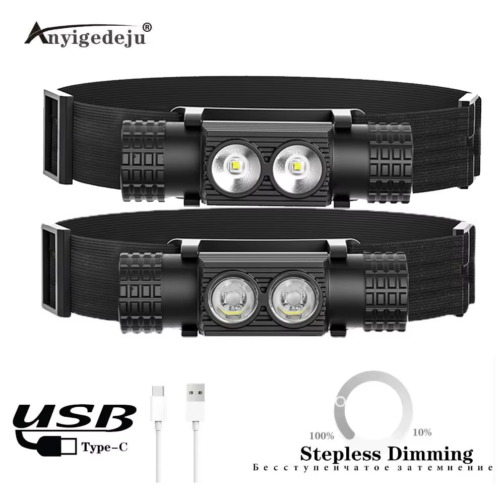 Linterna frontal LED alta potencia recargable impermeable para pesca