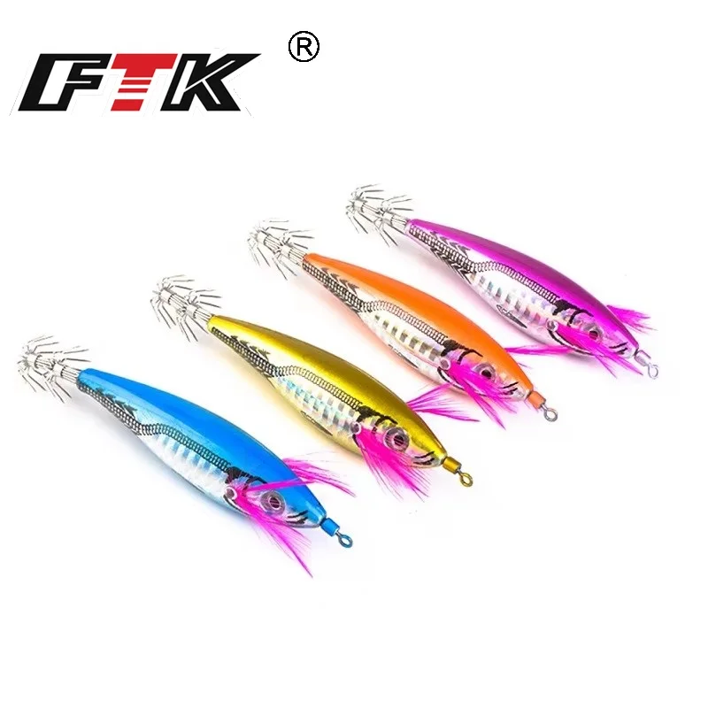 Jigs FTK de calamar y camarón con ojos 3D y anzuelos