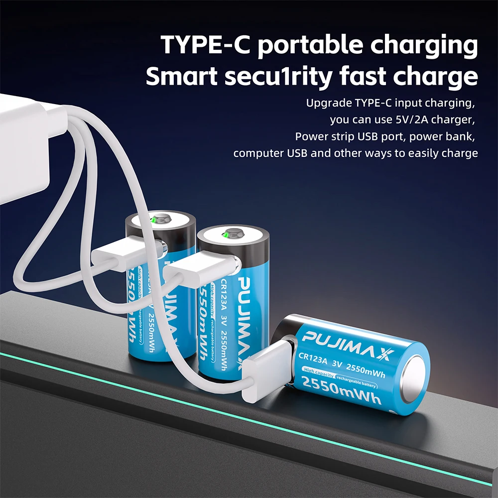 Batería recargable Li-ion Tipo-C CR123A portátil de alta capacidad - imagen 4