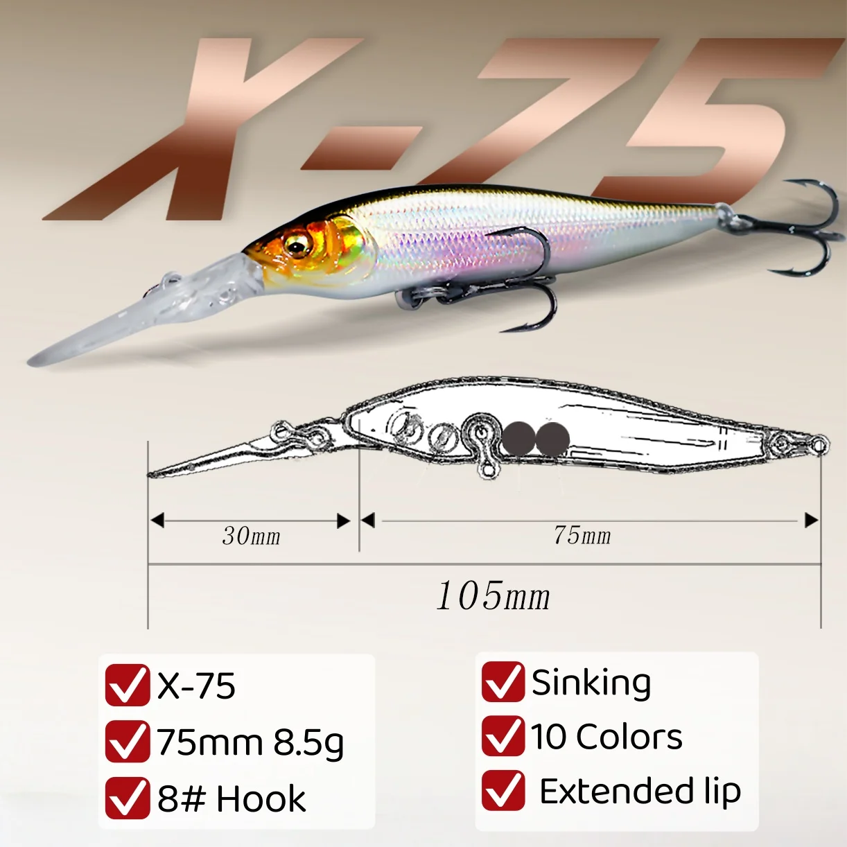 Señuelo minnow articulado vista frontal