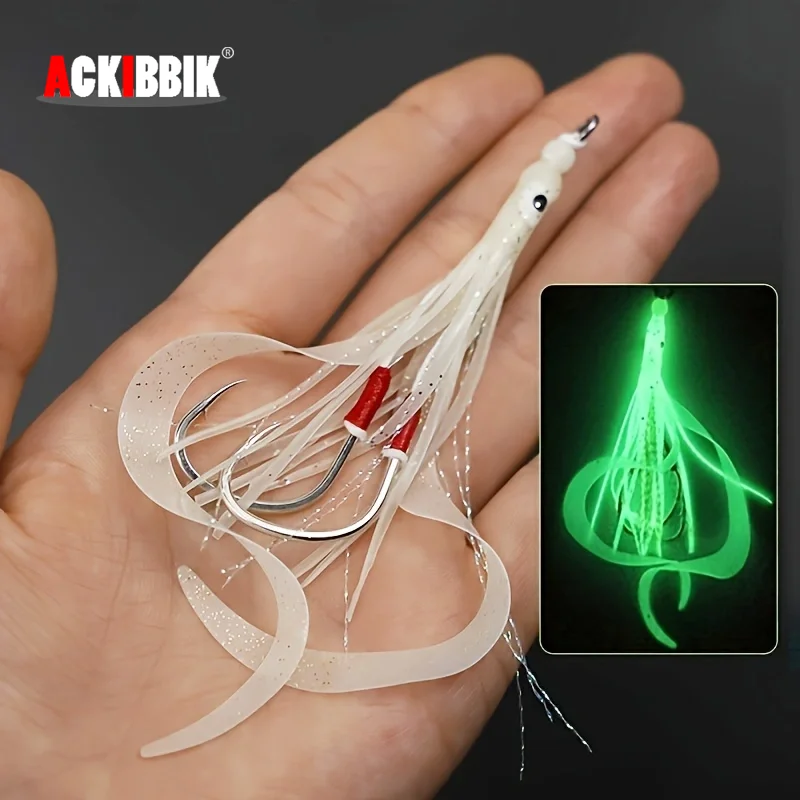 Ackibbik señuelo de calamar con falda silicona brillante para jigging - imagen 3