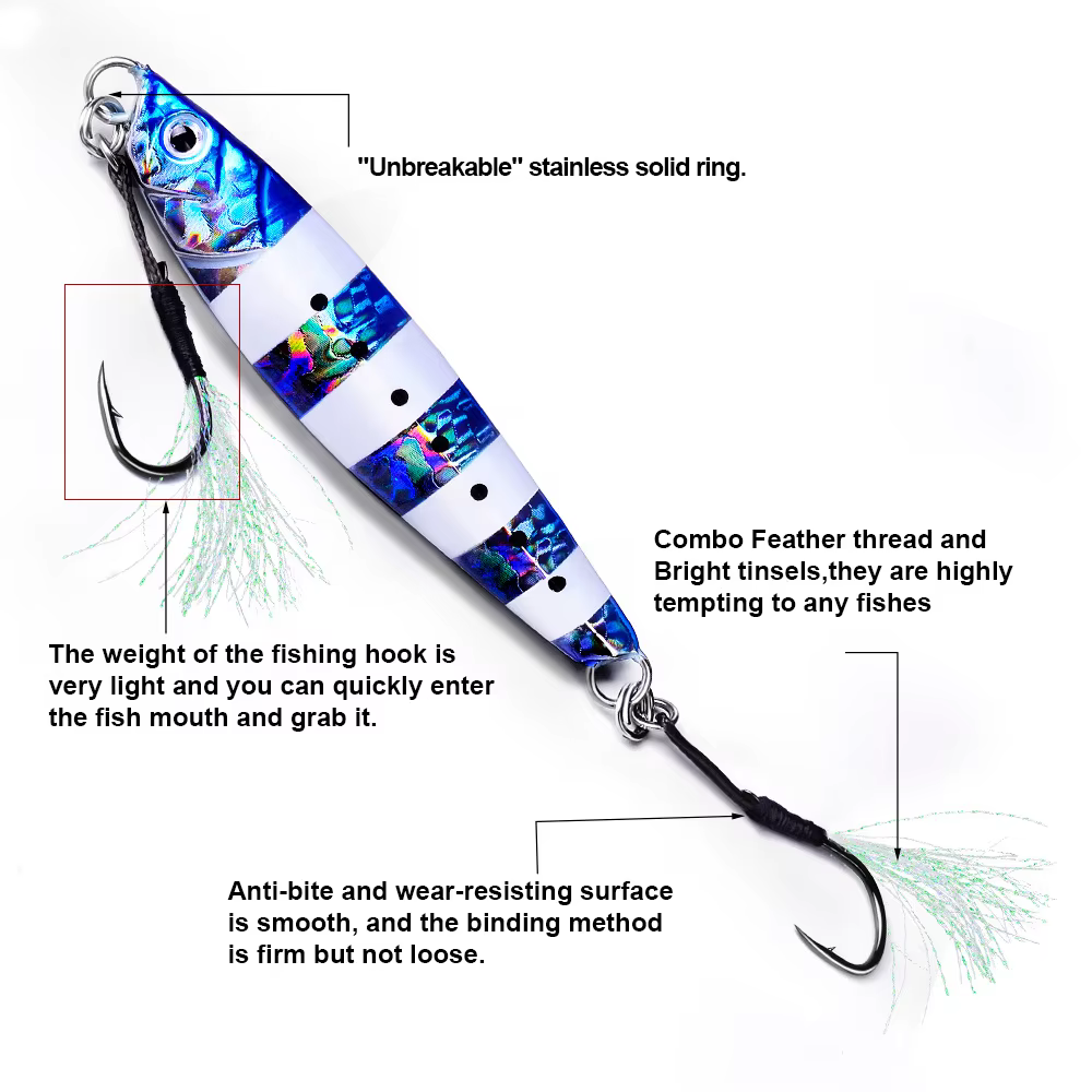 Anzuelos de acero alto carbono con plumas y anilla para jigging - imagen 5