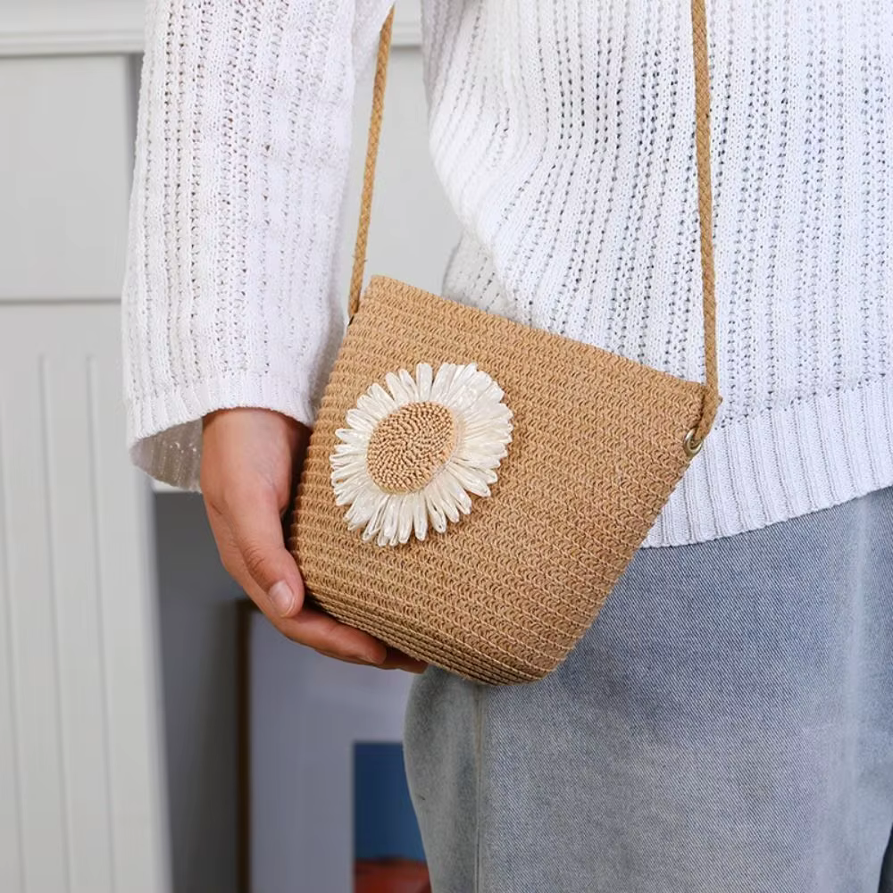 Monedero de paja con forma de concha – Bolso de playa femenino