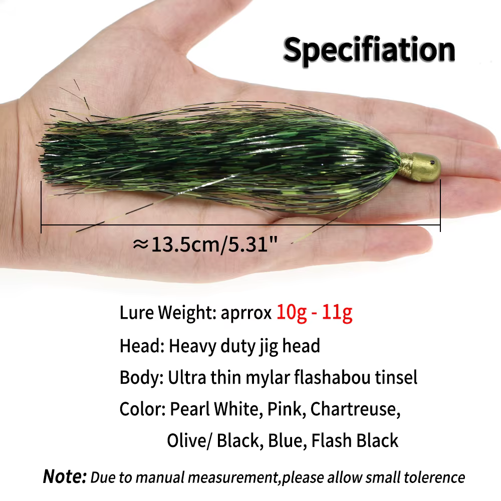 Elllv Jig Head Heavy Duty – Cola Mylar reflectante para trolling en agua salada - imagen 2