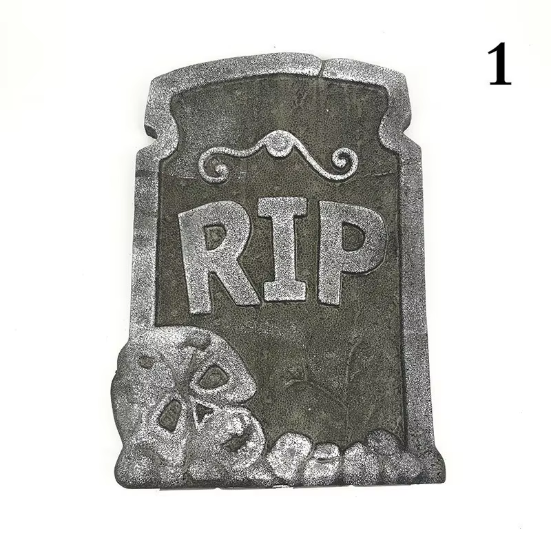 Lápida de espuma estilo calavera RIP para decoración terrorífica