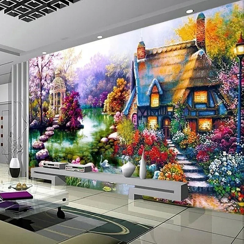 Pintura de diamantes 5D paisajes jardín y cabaña punto cruz - imagen 5