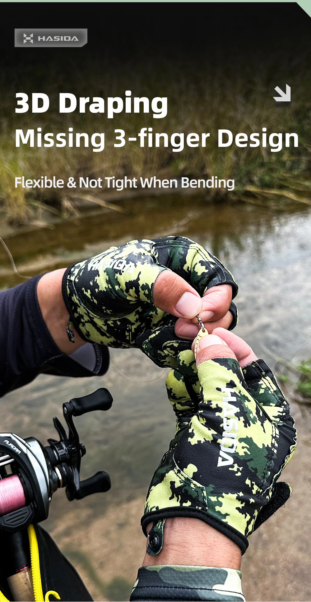 Guante HISTAR en uso para pesca con vista lateral